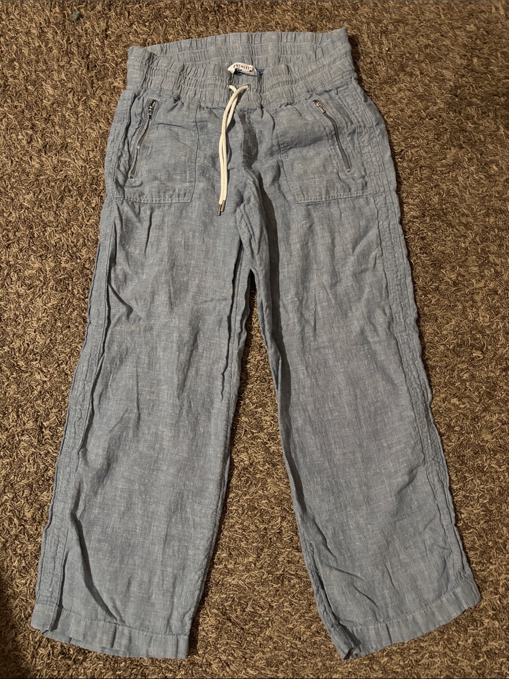 Athleta Chambray Drawstring Linen Pants in Light Blue